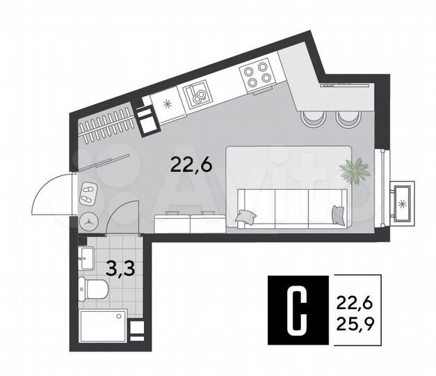 Квартира-студия, 25,9 м², 5/18 эт.