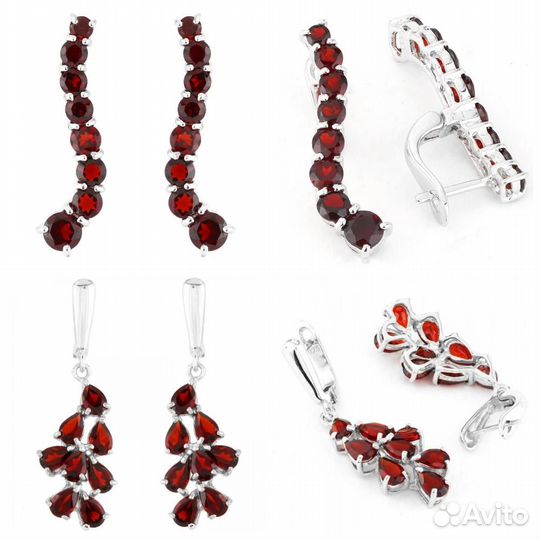 Серьги серебро гранат С377