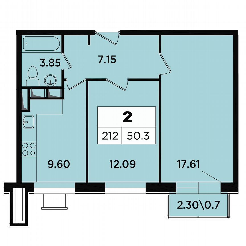 2-к. апартаменты, 50,3 м², 10/18 эт.