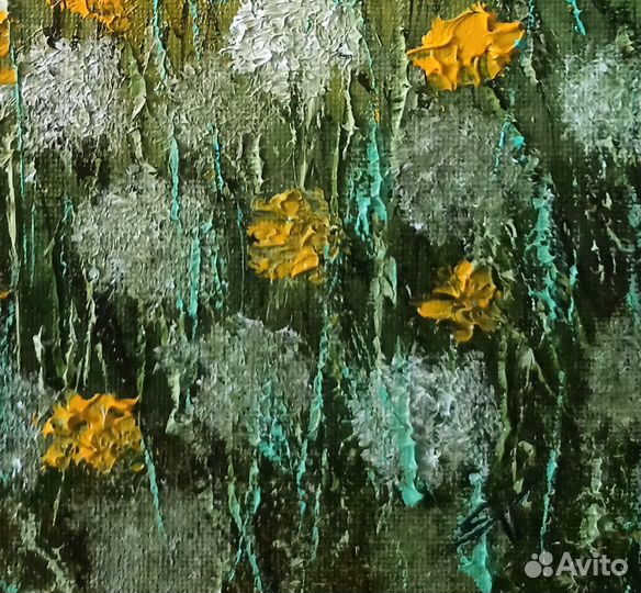 Картина маслом Одуванчики Рассвет Полевые цветы