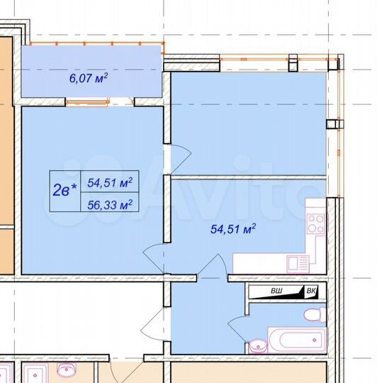 1-к. квартира, 56,3 м², 8/20 эт.