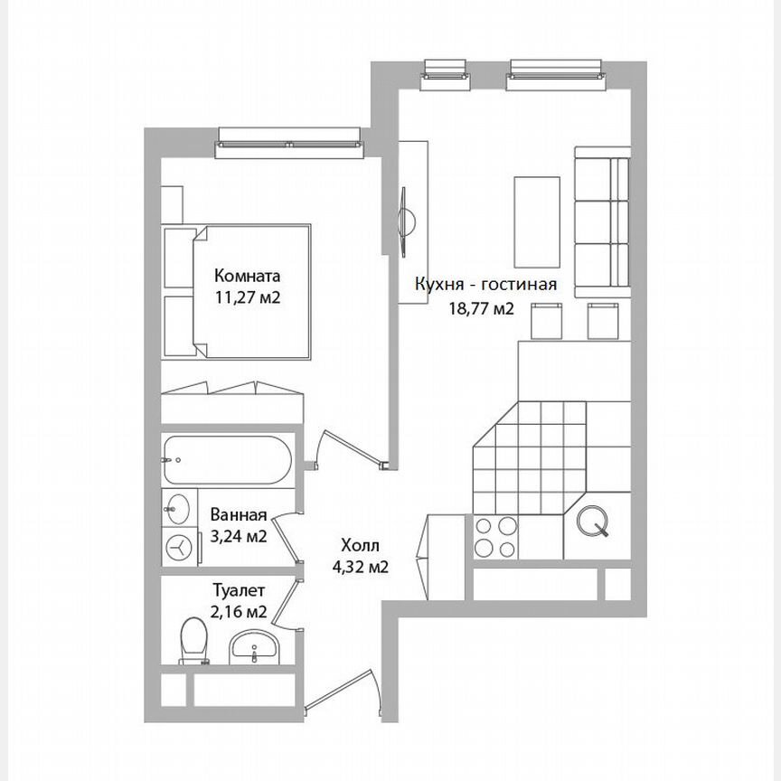 2-к. апартаменты, 39,8 м², 5/16 эт.