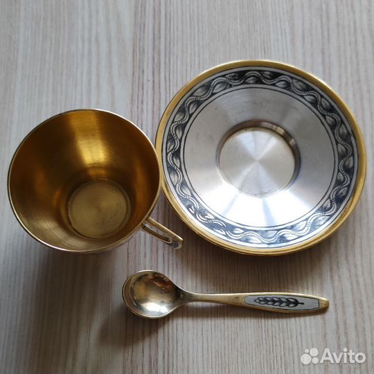 Кофейная чашка с блюдцем и ложечкой, серебро 875