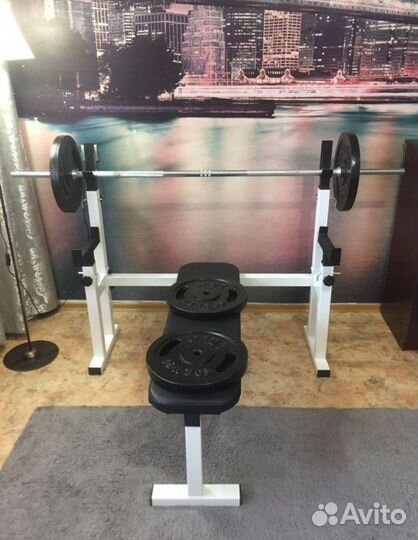 Скамья-стойка для жима цельная не раздельная белая