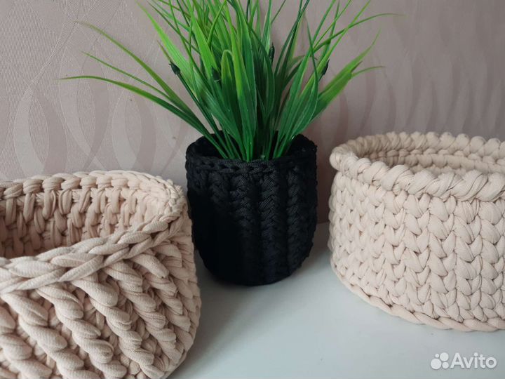 Корзинка из трикотажной пряжи ручная работа