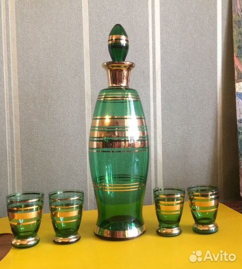 Богемское стекло 60-х гг, штоф рюмки ваза