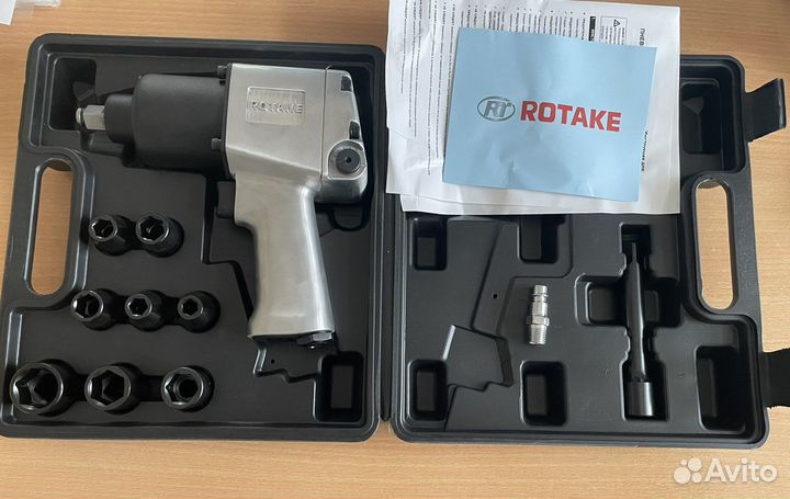 Гайковерт пневматический rotake с набором головок