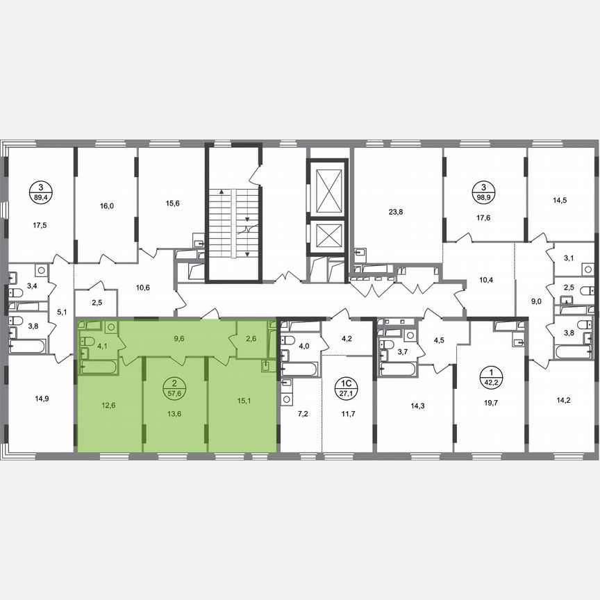 2-к. квартира, 57,6 м², 11/17 эт.