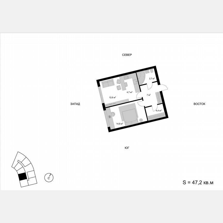 1-к. квартира, 47,2 м², 8/17 эт.