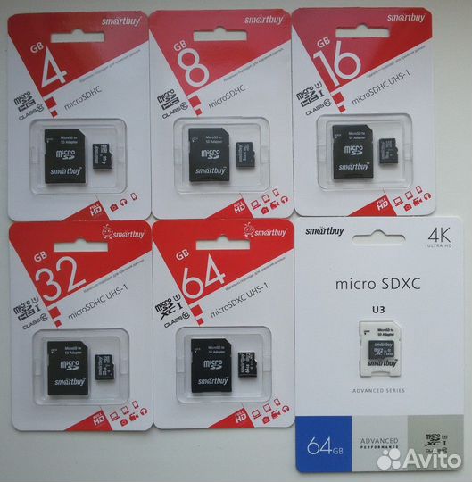 Карты памяти MicroSD 4Gb 8Gb 16Gb 32Gb 64Gb