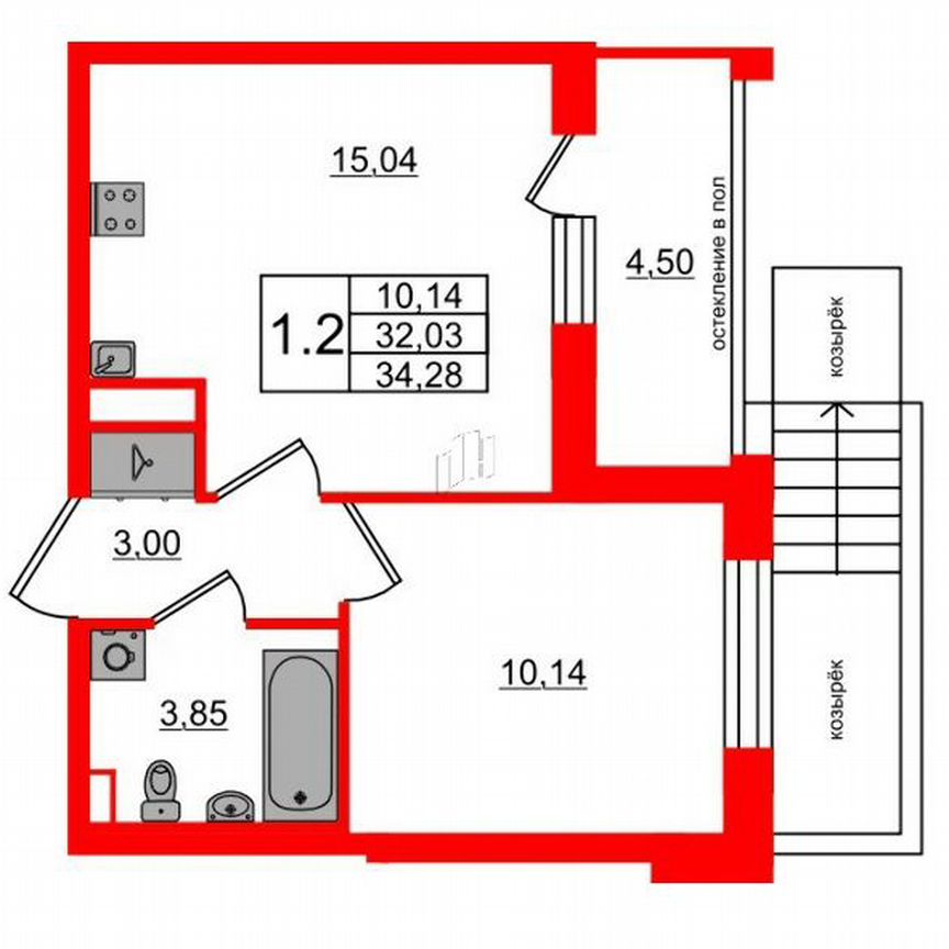 1-к. квартира, 32 м², 1/4 эт.