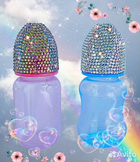 Бутылочка со стразами, соски со стразами