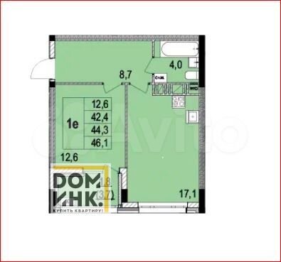 1-к. квартира, 44,3 м², 6/10 эт.