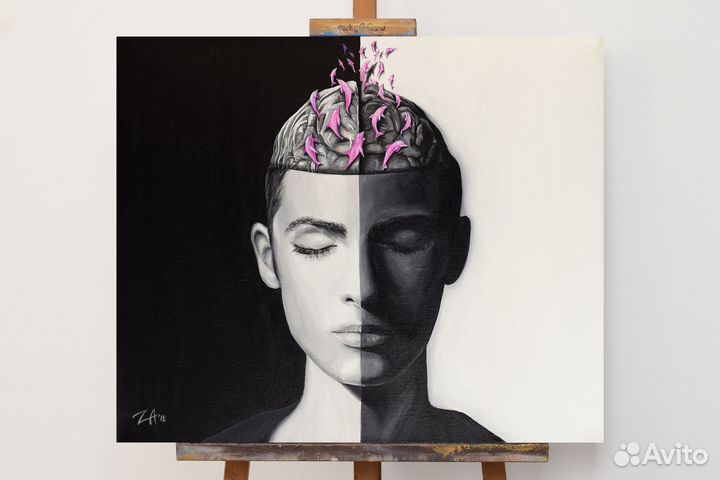 Картина акрилом, холст: Черно-белый сон (портрет)