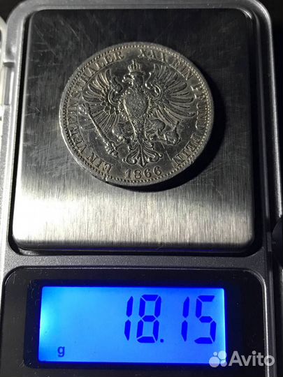 1 талер 1866 года. A. Вильгельм союзный талер