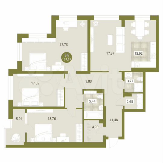 4-к. квартира, 139,8 м², 9/15 эт.