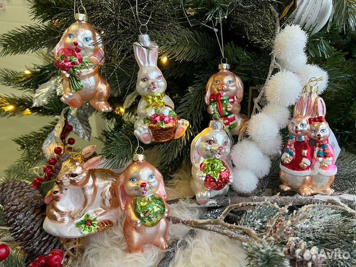 Елочные игрушки стекло символ года заяц
