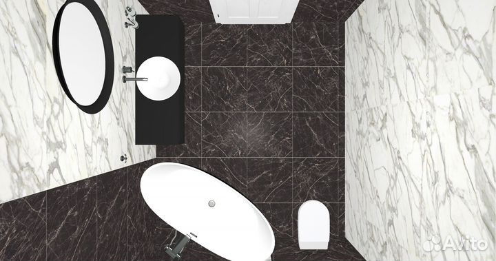 Растановка мебели И сантехники 3D В ванной комнате