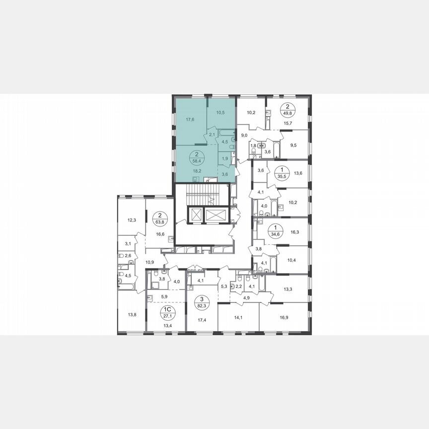 2-к. квартира, 58,4 м², 5/19 эт.