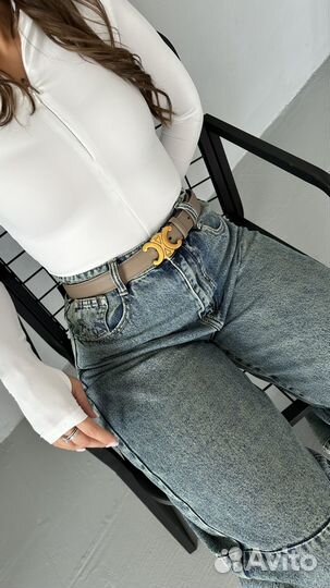 Ремень бежевый Celine кожа