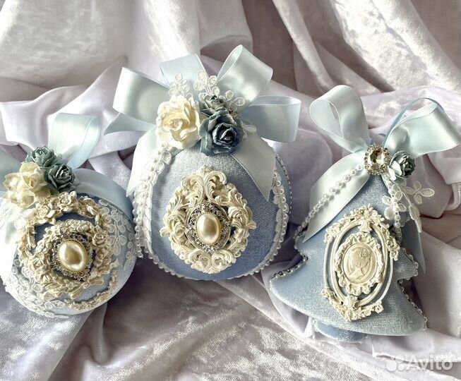 Новогодние игрушки из бархата ручной работы