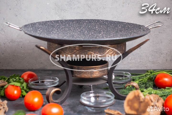 Садж с гранитным покрытием 34 см с подставкой кова