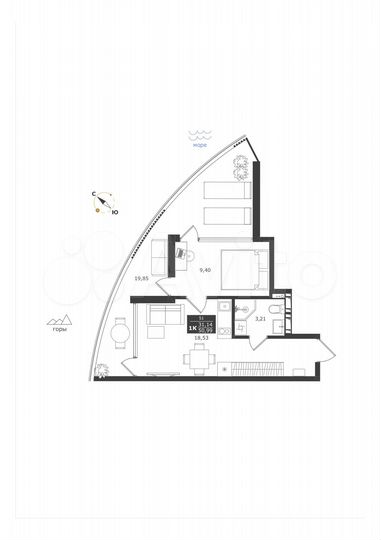 1-к. апартаменты, 51 м², 8/11 эт.