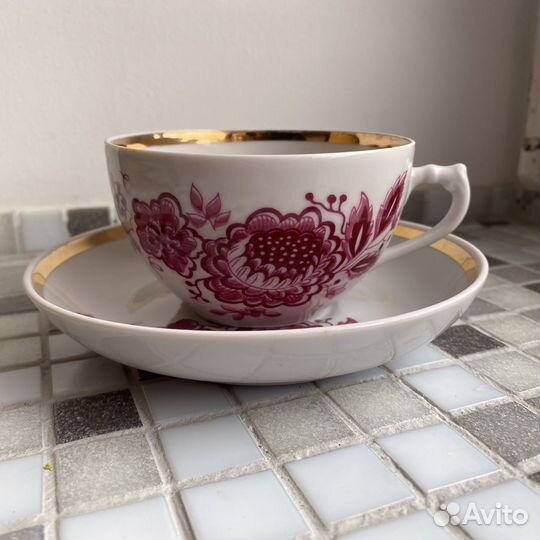 Чайная пара Дулево Розовый цветок