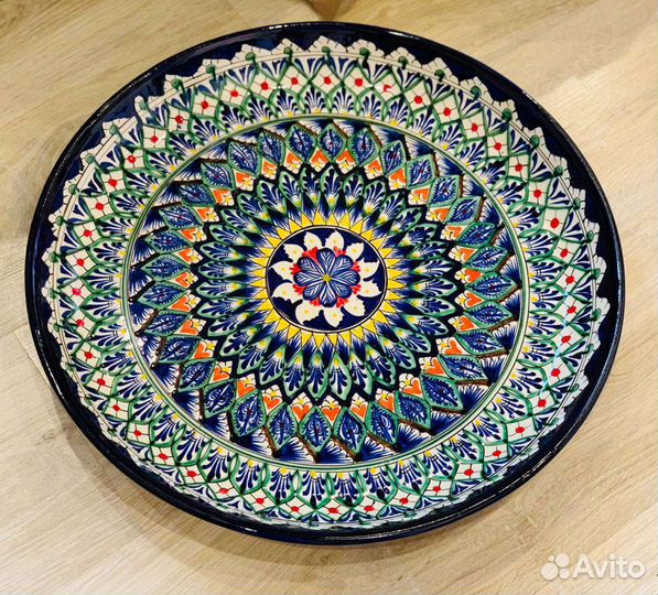 Ляган синий 32 - 46см. Риштан (плоское блюдо)