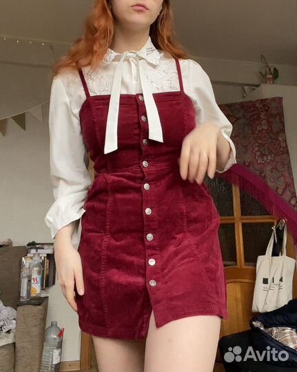 Вельветовый сарафан бордо