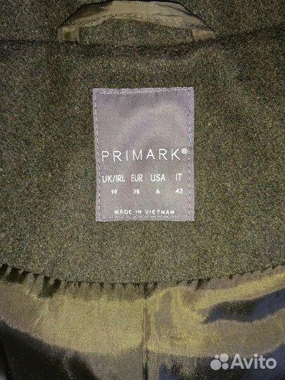 Пальто двубортное шерстяное primark