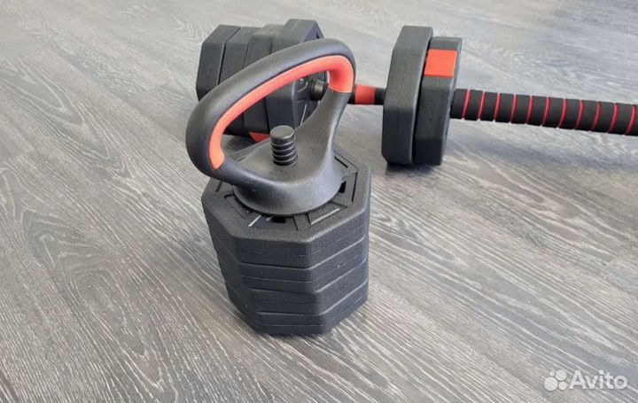 Набор гантелей 2х15кг/гиря/миништанга 6 в 1