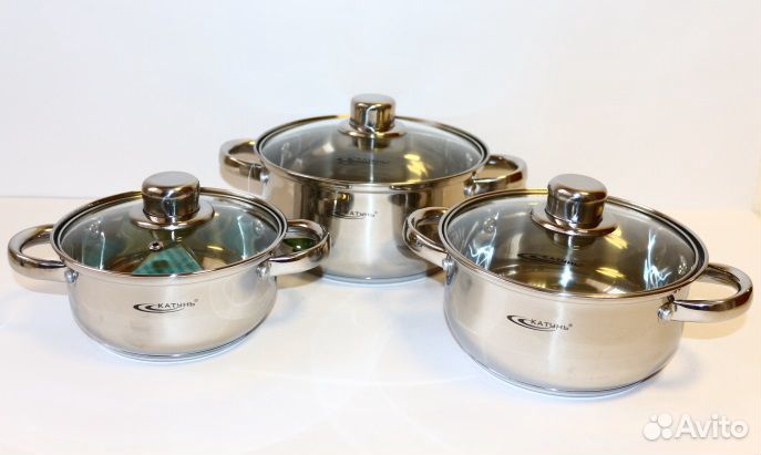 Набор кастрюль катунь Гретта новый (1,6+2,2+3,2л)