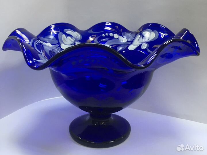 Ваза для фруктов синее стекло