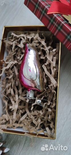 Елочная игрушка СССР птичка на прищепке