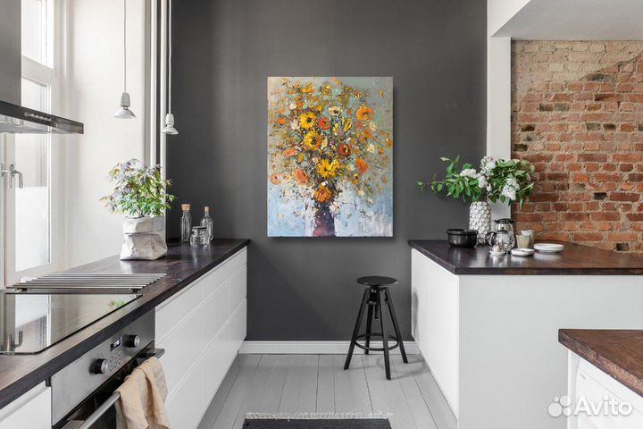 Большая картина маслом на холсте цветы
