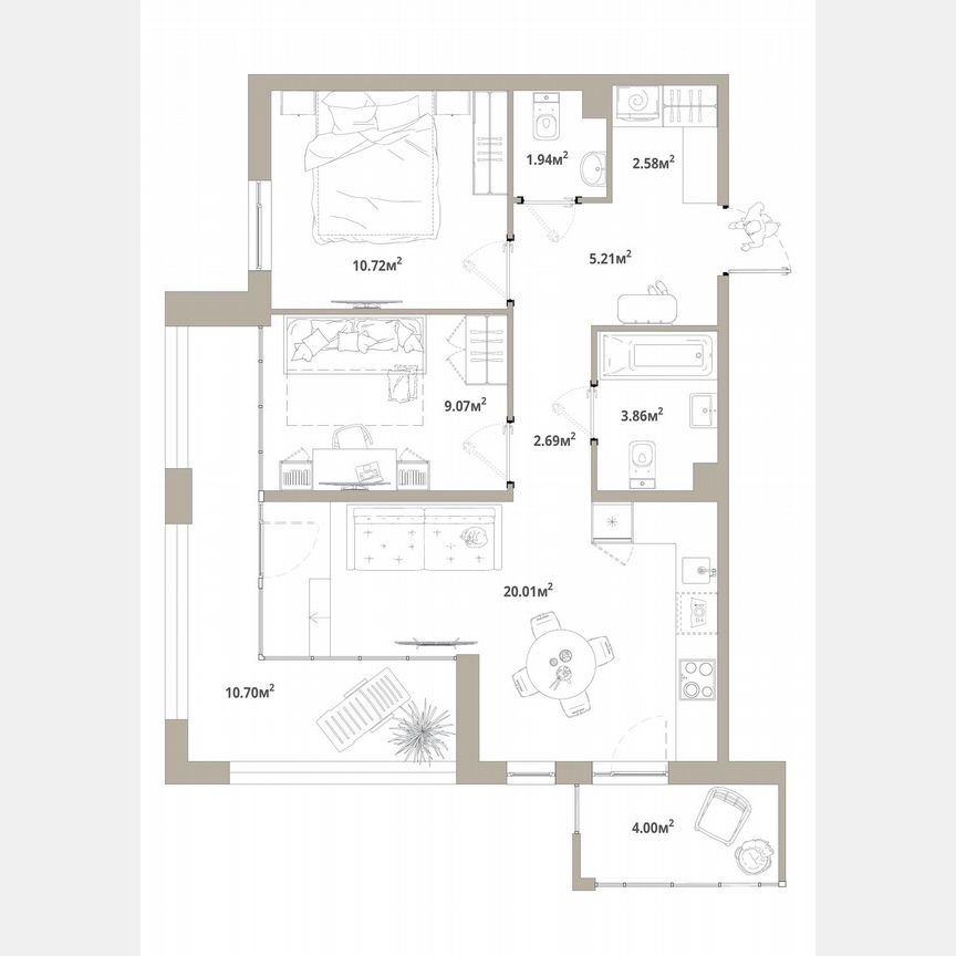 2-к. квартира, 60,5 м², 12/12 эт.