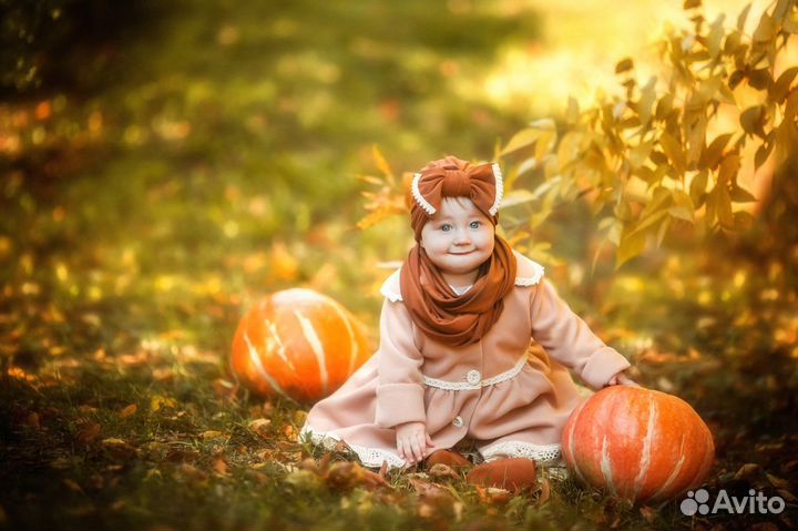 Детское пальто для девочки с шапочкой и снудом