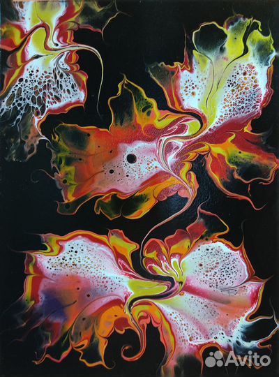 Картина акрил абстракция на черном фоне 30х40