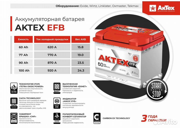 Аккумулятор Актех EFB