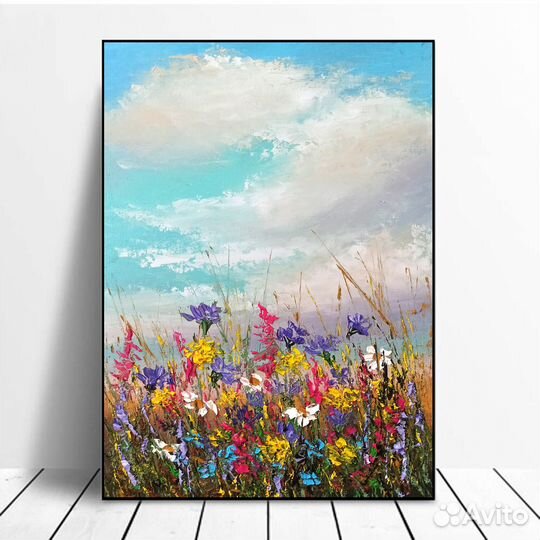 Картина маслом Луговые полевые цветы Пейзаж