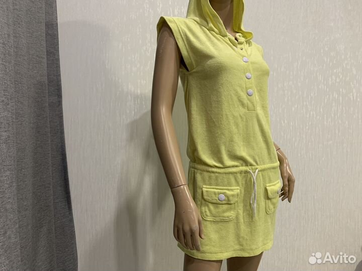 Желтый халат махровый теплый с капюшоном 42 44 46