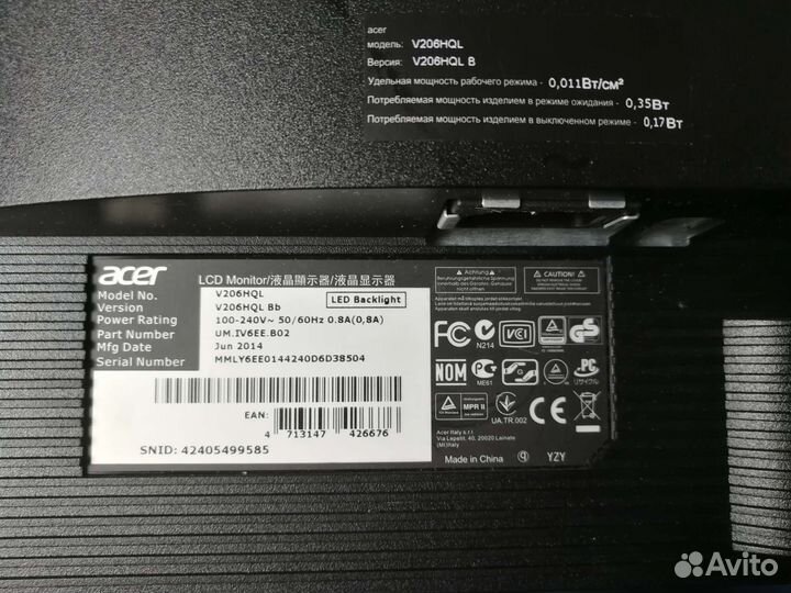 Монитор Acer v206hql