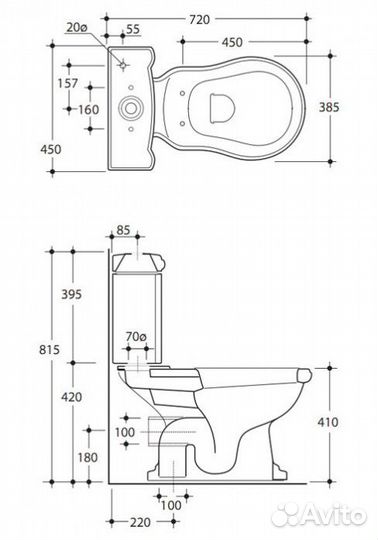 Унитаз Kerasan Retro с бок ручкой, слив в пол, бронза
