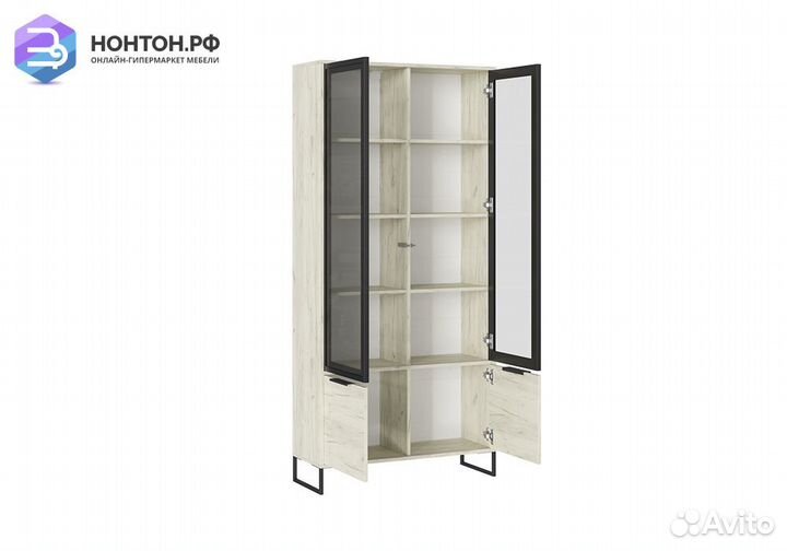Шкаф-витрина Лофт дуб крафт белый / черный