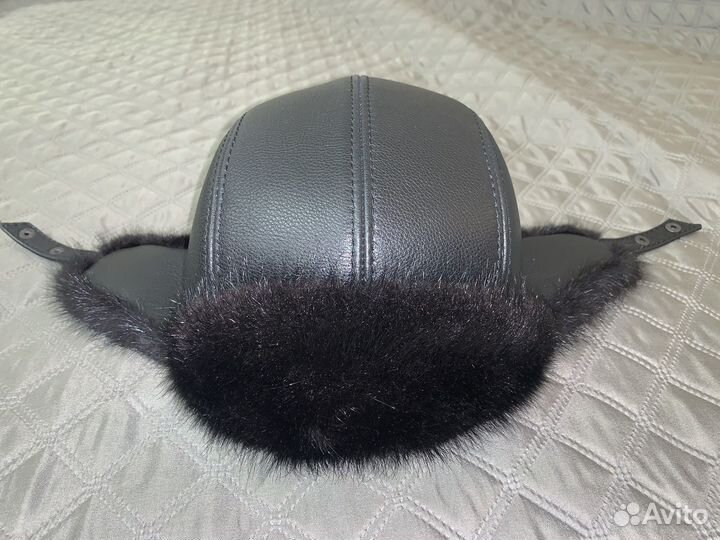 Новая Шапка - ушанка мужская кожа + норка