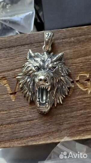Подвеска серебро Волк,Пушистая морда 925