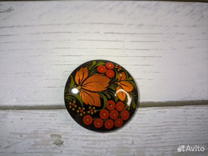 Брошь Хохлома, шкатулка Холуй, СССР