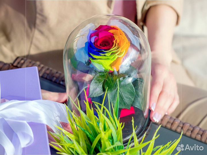Роза в колбе Deluxe Радужная