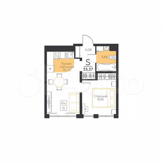 1-к. квартира, 33,4 м², 3/5 эт.